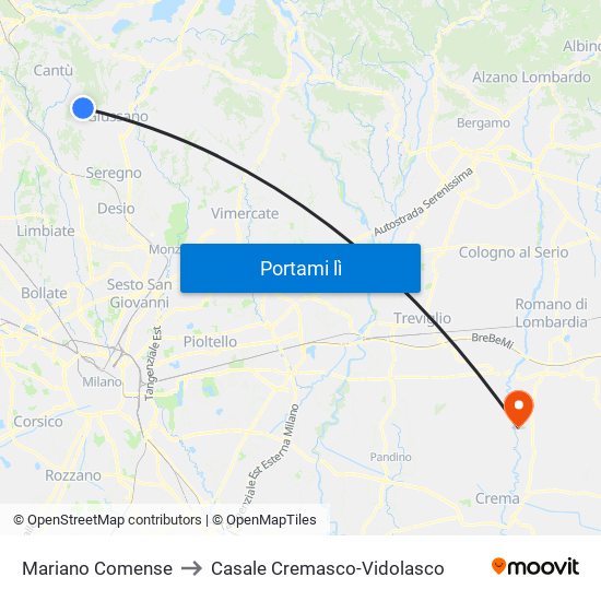 Mariano Comense to Casale Cremasco-Vidolasco map