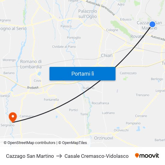 Cazzago San Martino to Casale Cremasco-Vidolasco map