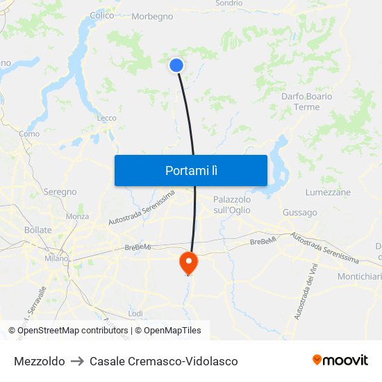 Mezzoldo to Casale Cremasco-Vidolasco map
