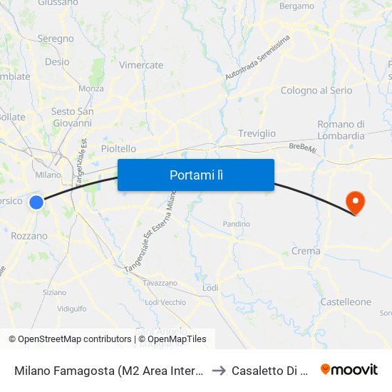 Milano Famagosta (M2 Area Interscambio) to Casaletto Di Sopra map