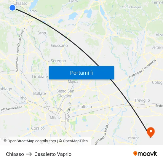 Chiasso to Casaletto Vaprio map