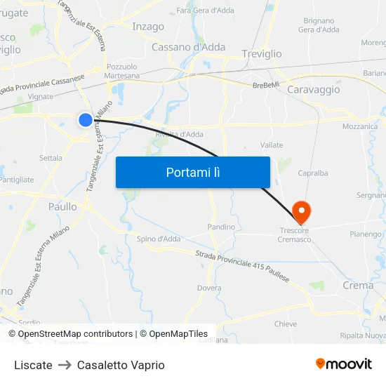Liscate to Casaletto Vaprio map