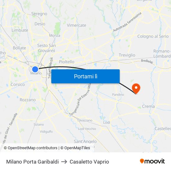 Milano Porta Garibaldi to Casaletto Vaprio map