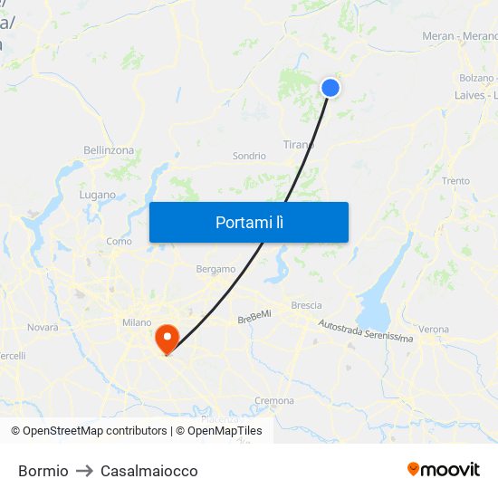 Bormio to Casalmaiocco map