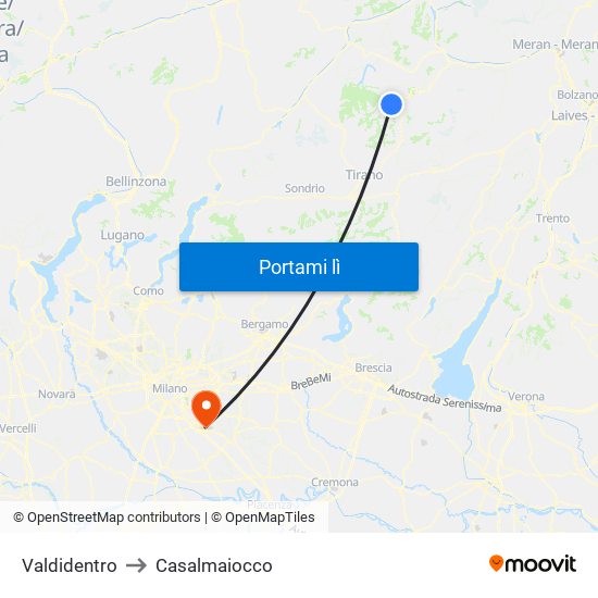 Valdidentro to Casalmaiocco map