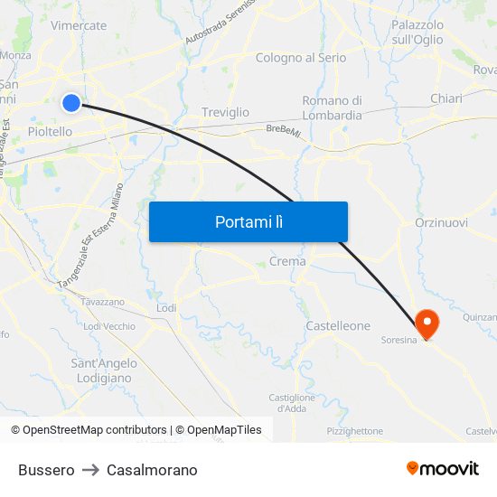 Bussero to Casalmorano map