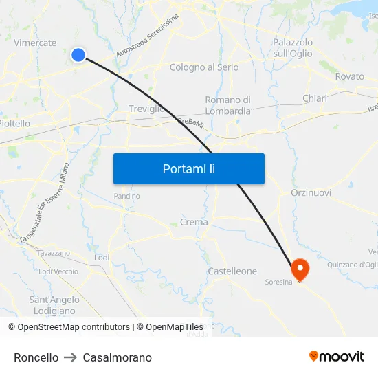 Roncello to Casalmorano map