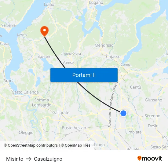 Misinto to Casalzuigno map