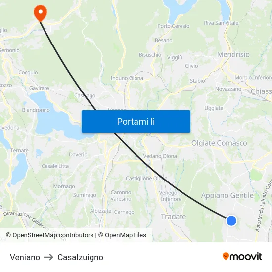 Veniano to Casalzuigno map