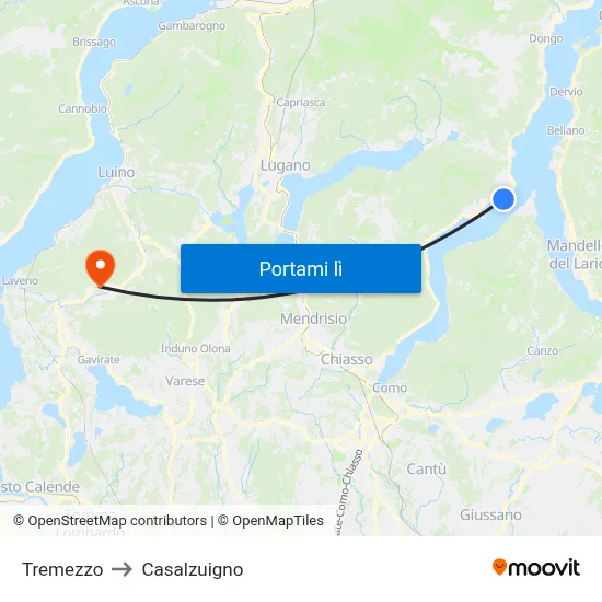 Tremezzo to Casalzuigno map