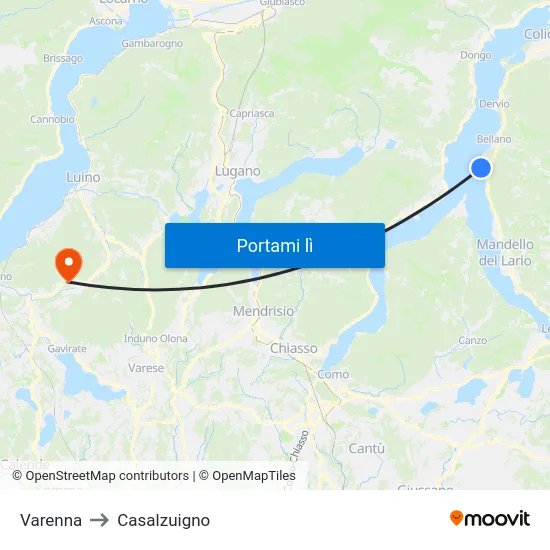 Varenna to Casalzuigno map
