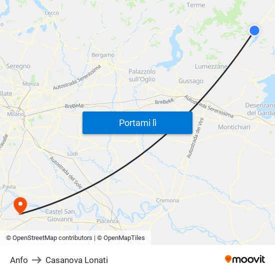 Anfo to Casanova Lonati map