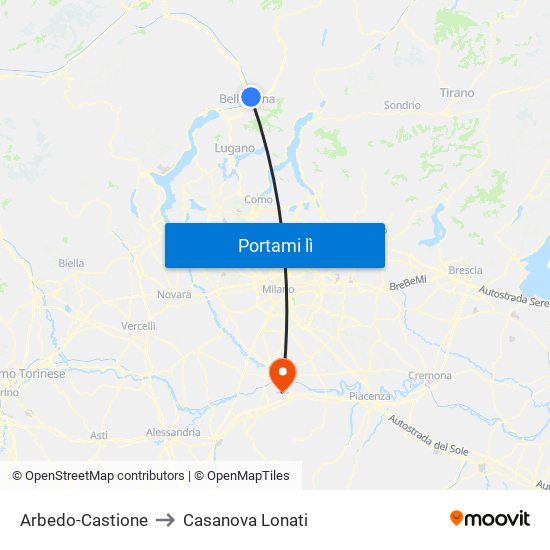 Arbedo-Castione to Casanova Lonati map