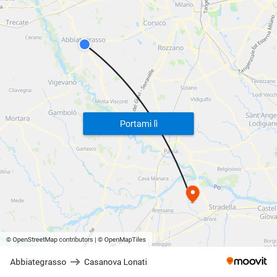 Abbiategrasso to Casanova Lonati map