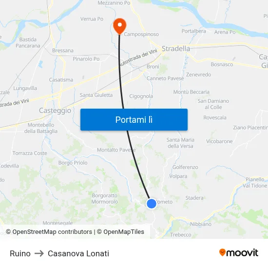 Ruino to Casanova Lonati map