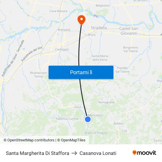 Santa Margherita Di Staffora to Casanova Lonati map