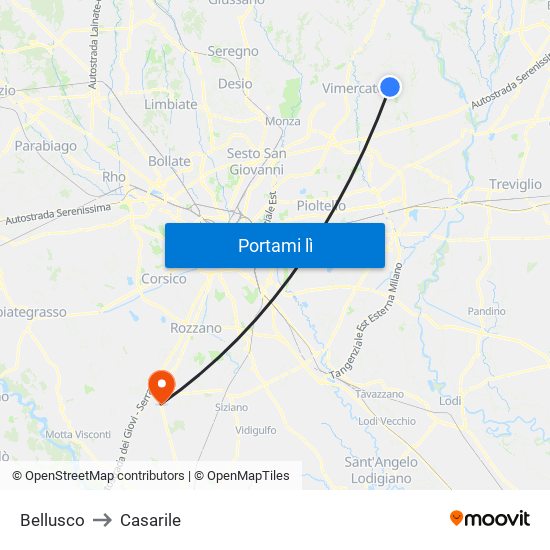 Bellusco to Casarile map