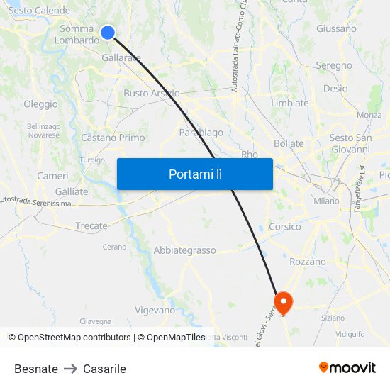 Besnate to Casarile map