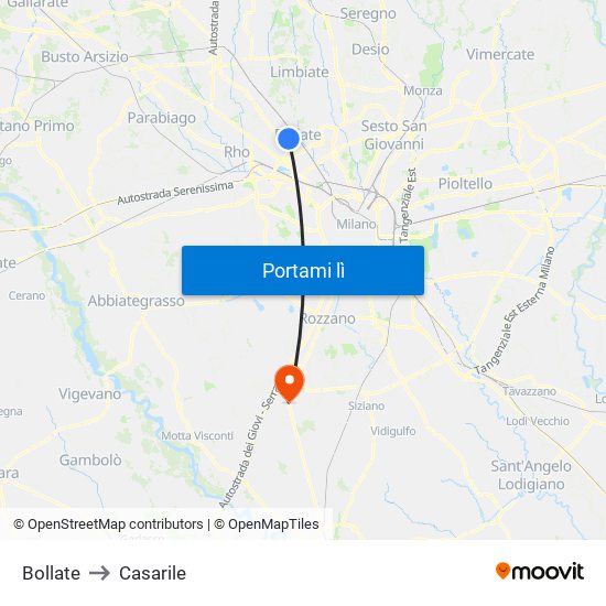 Bollate to Casarile map