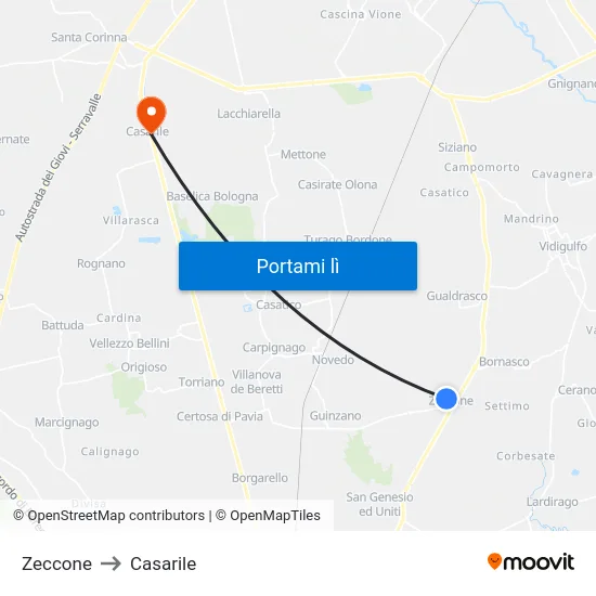 Zeccone to Casarile map