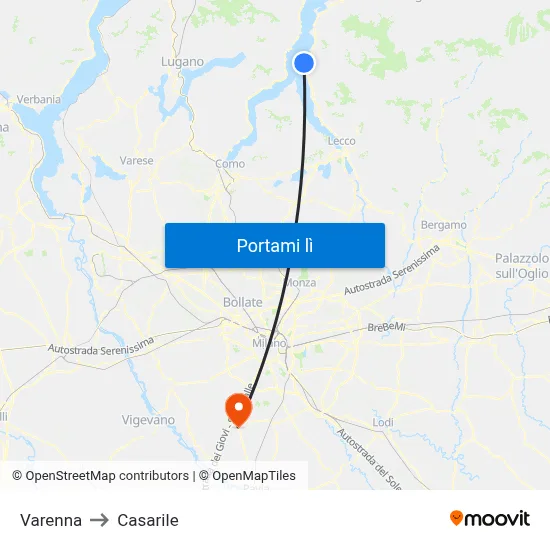 Varenna to Casarile map