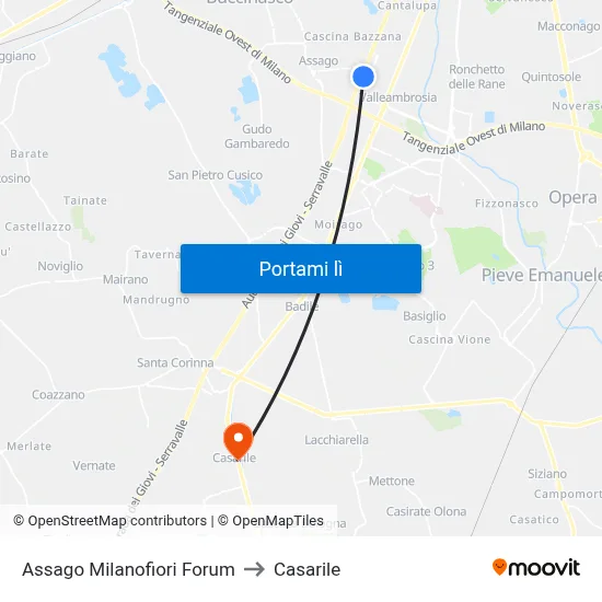 Assago Milanofiori Forum to Casarile map