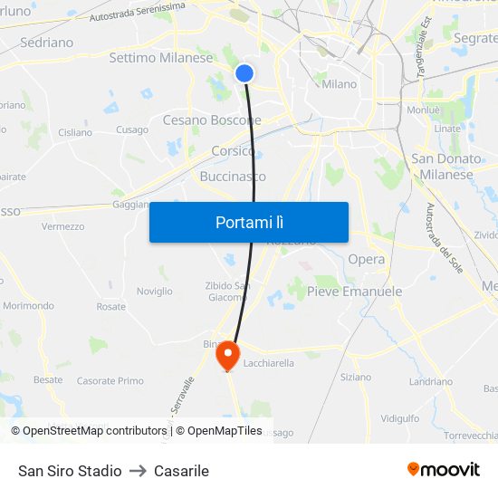 San Siro Stadio to Casarile map