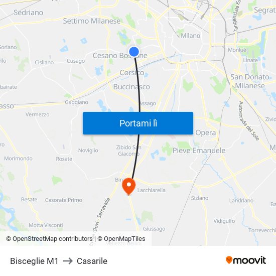 Bisceglie M1 to Casarile map