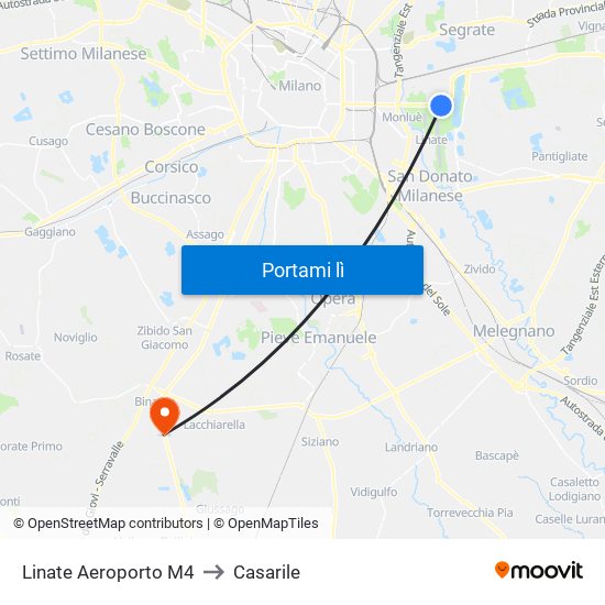 Linate Aeroporto M4 to Casarile map