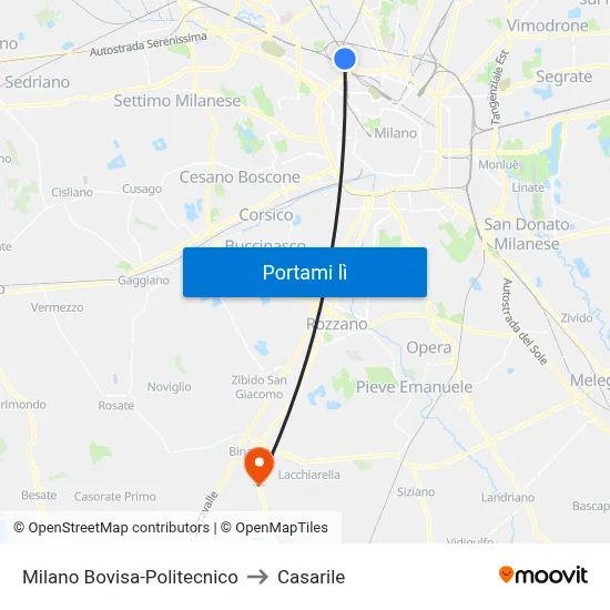 Milano Bovisa-Politecnico to Casarile map