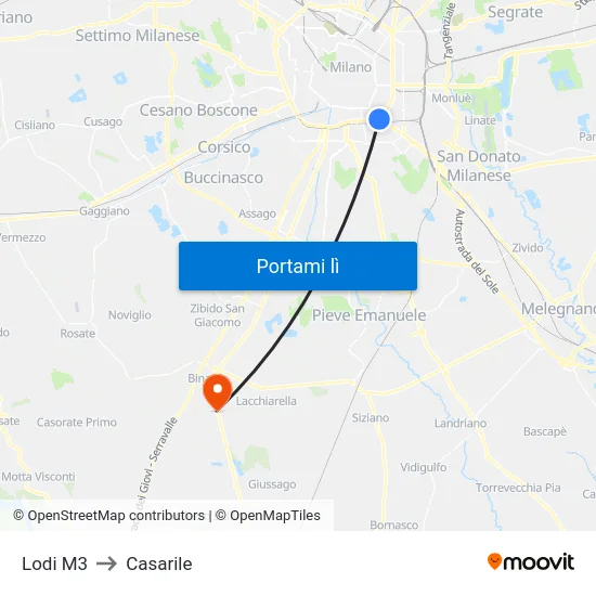 Lodi M3 to Casarile map