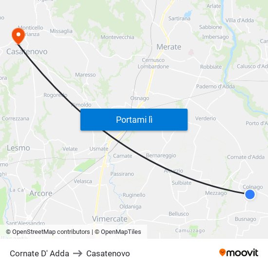 Cornate D' Adda to Casatenovo map
