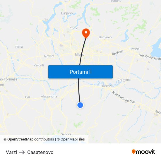Varzi to Casatenovo map