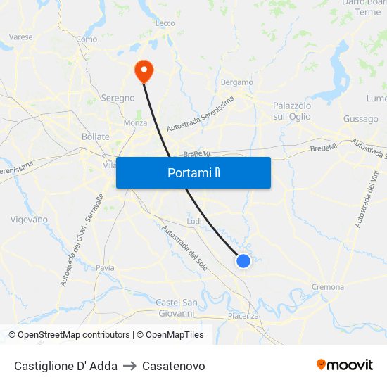 Castiglione D' Adda to Casatenovo map