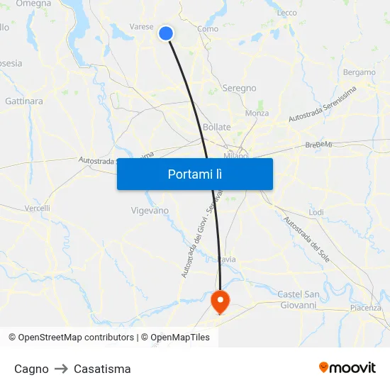 Cagno to Casatisma map