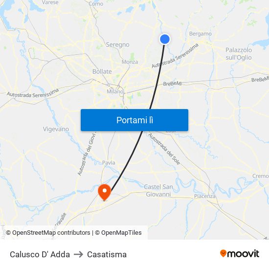 Calusco D' Adda to Casatisma map