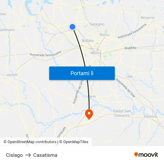 Cislago to Casatisma map