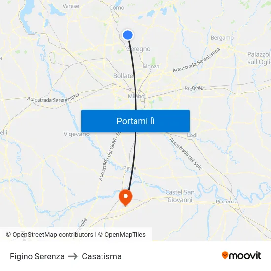 Figino Serenza to Casatisma map
