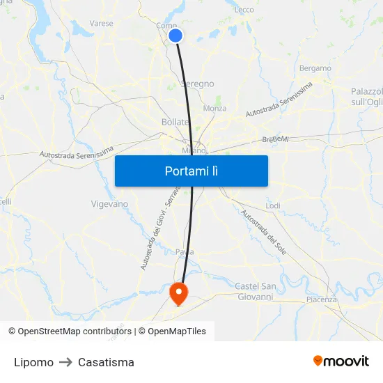 Lipomo to Casatisma map