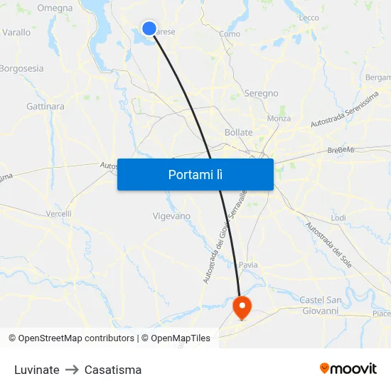 Luvinate to Casatisma map