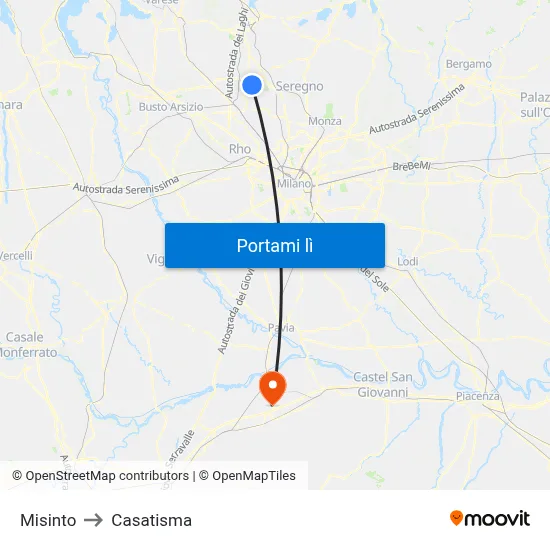 Misinto to Casatisma map