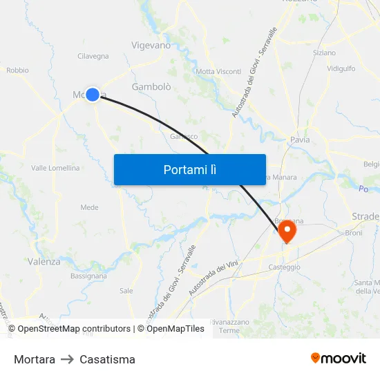 Mortara to Casatisma map