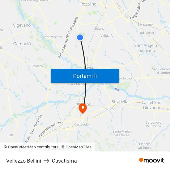 Vellezzo Bellini to Casatisma map