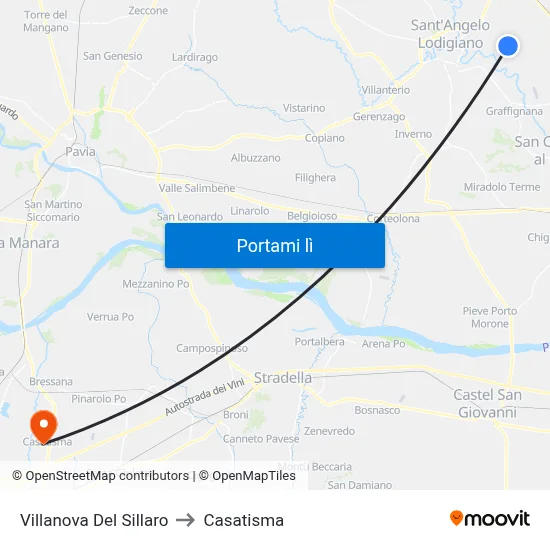 Villanova Del Sillaro to Casatisma map