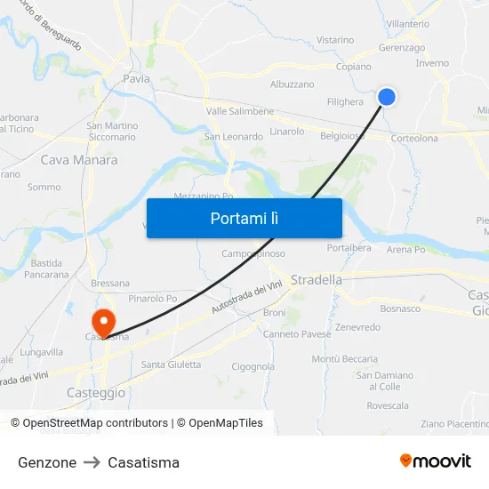 Genzone to Casatisma map