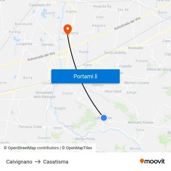 Calvignano to Casatisma map