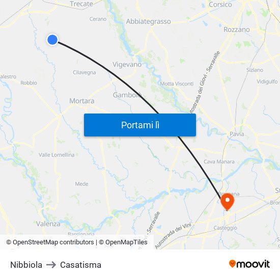 Nibbiola to Casatisma map