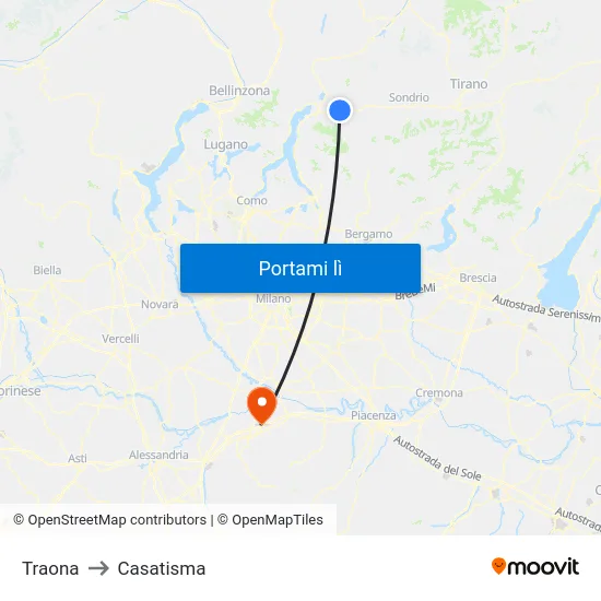 Traona to Casatisma map