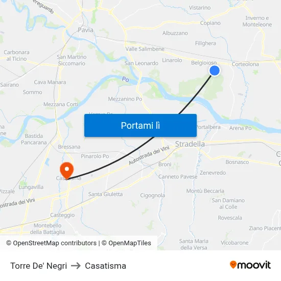 Torre De' Negri to Casatisma map