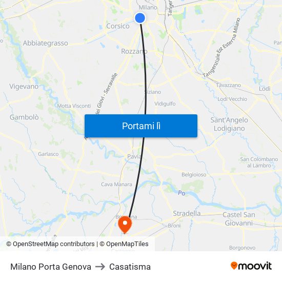 Milano Porta Genova to Casatisma map